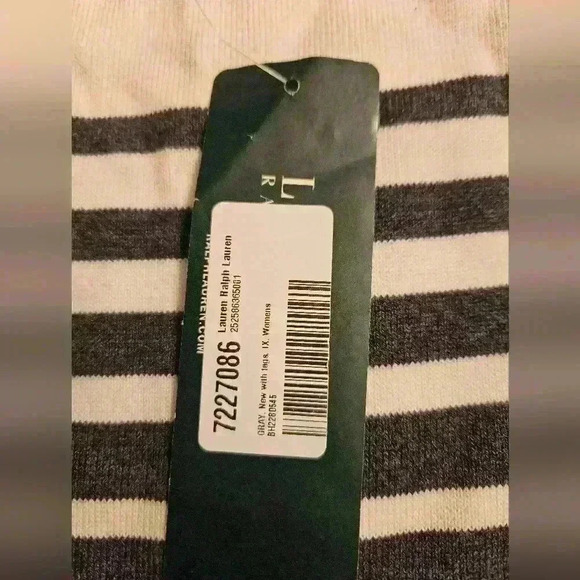 Lauren Ralph Lauren Cotton Knit Gray Striped Round Neck 3/4 Sleeve Midi Dress 1X - Picture 11 of 14